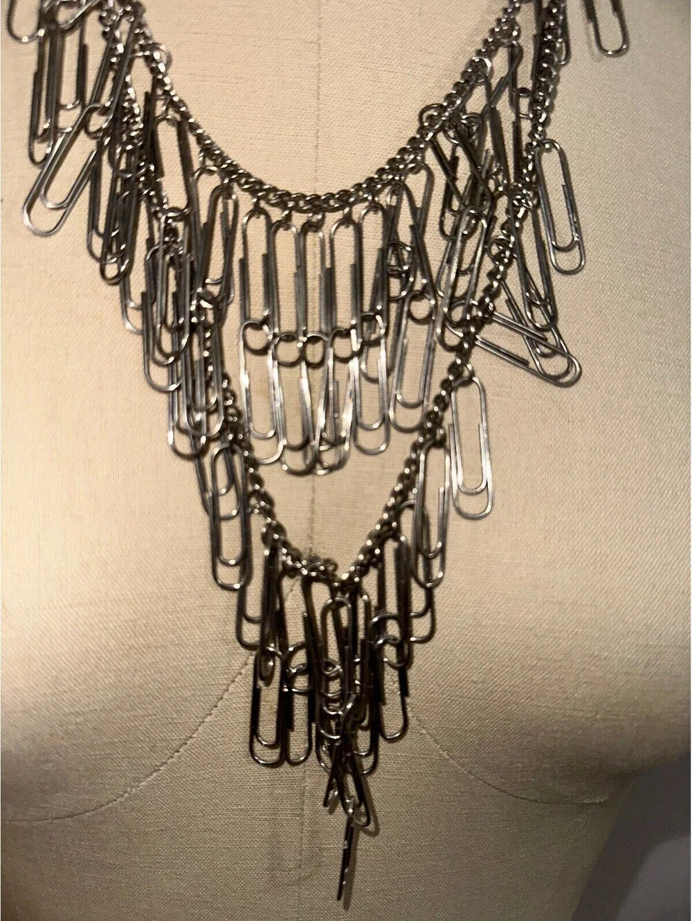 Silver Y2K Style Multi-Layered Paperclip Statement Necklace